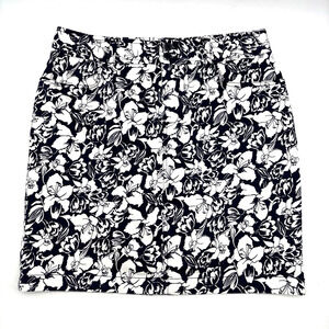 Chaps White Navy Blue Floral Print Mid Rise Stretch Pencil Skirt 10 31x18"